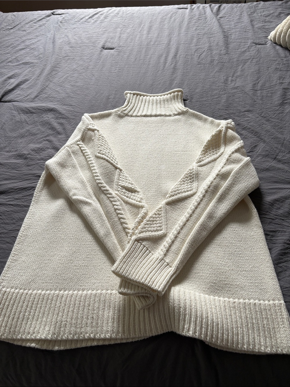 Cream Turtleneck Cable Knit Sweater